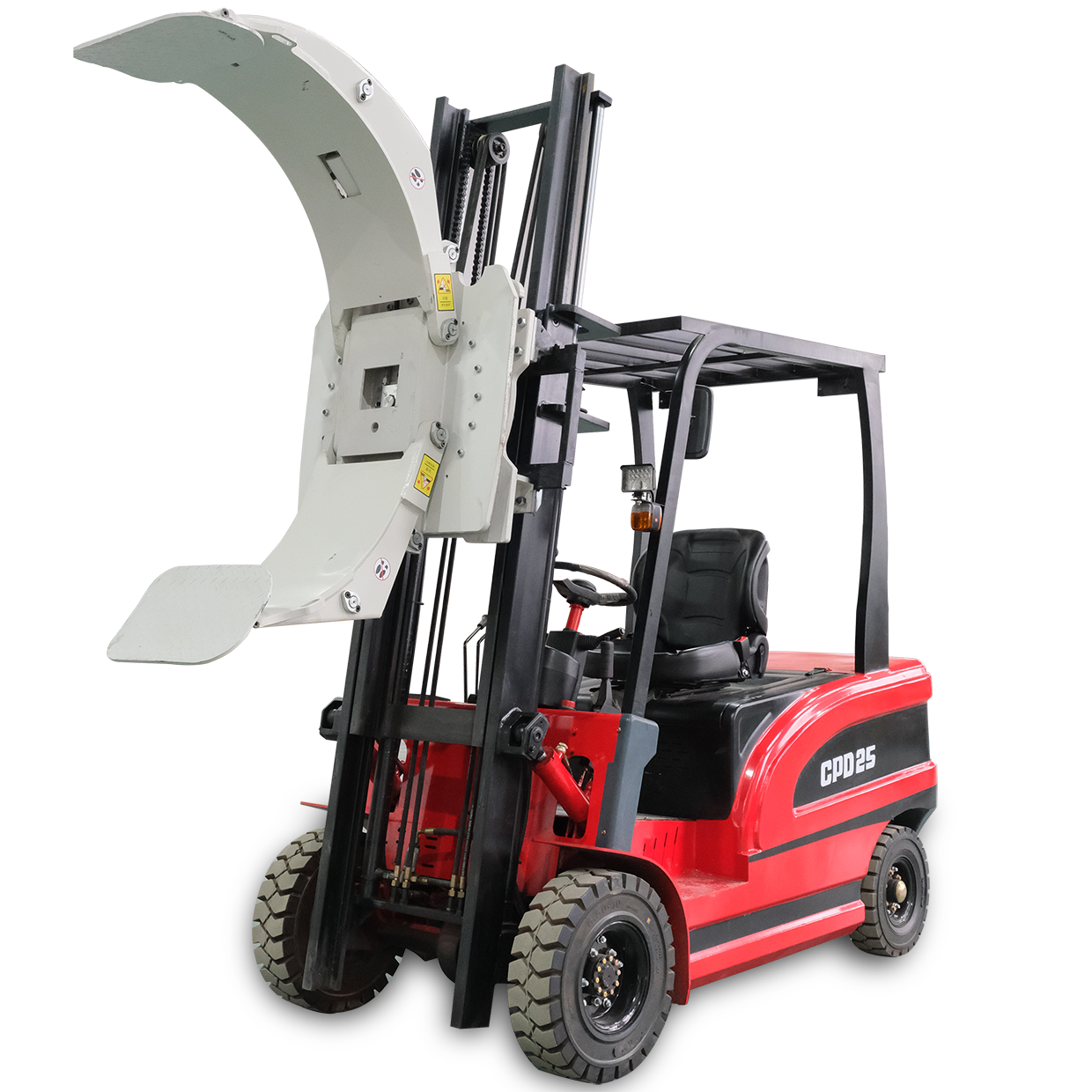 Four Wheel Electric Forklift 2.5 Ton 2500kg with Clamp Attachment Full Electric Big Battery High Efficiency Operation